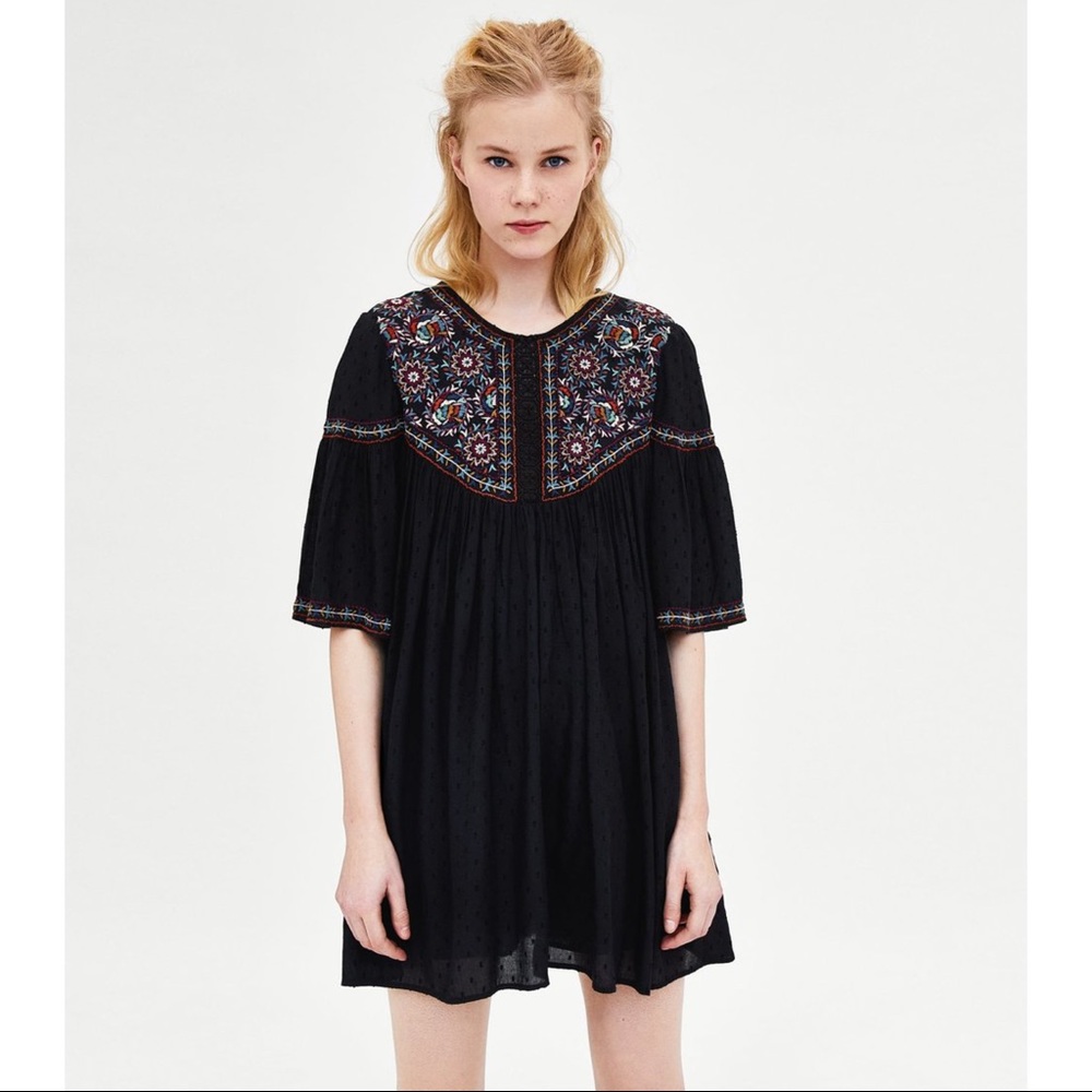 ZARA PLUMETIS EMBROIDERED DRESS/ROMPER